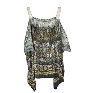 SW3 Bespoke Cold Shoulder Silk Printed Blouse Small